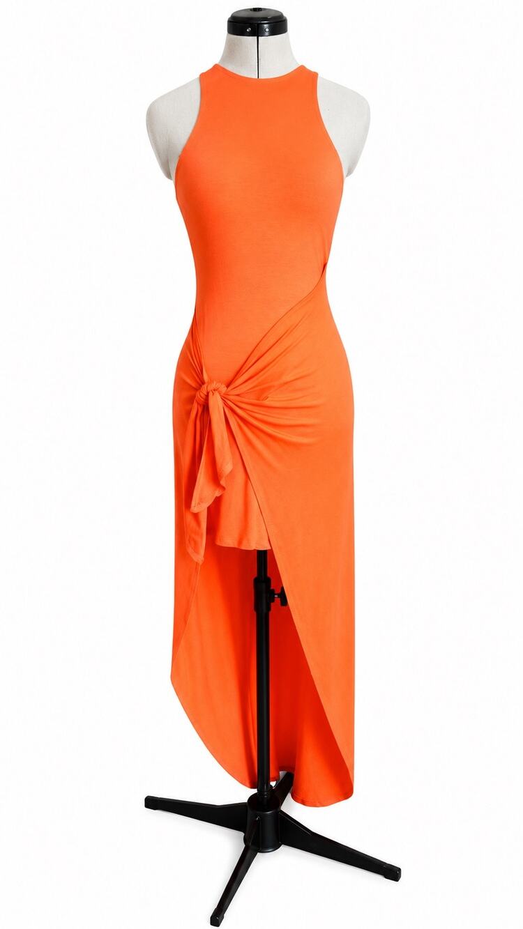 Bailey/44 Orange Asymmetrical Ruched Maxi Dress